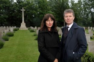 Davina McCall and Nicky Campbell pictured side by side at grave site